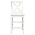 5 Pieces Counter Height Rustic Farmhouse Dining Room Wooden Bar Table Set With 4 Chairs, White White Wood Dining Room Solid Wood Rubberwood Rectangular Dining Table With Chair Upholstered Chair Wood White Solid Back Seats 4 4 Leg Foam Solid Wood