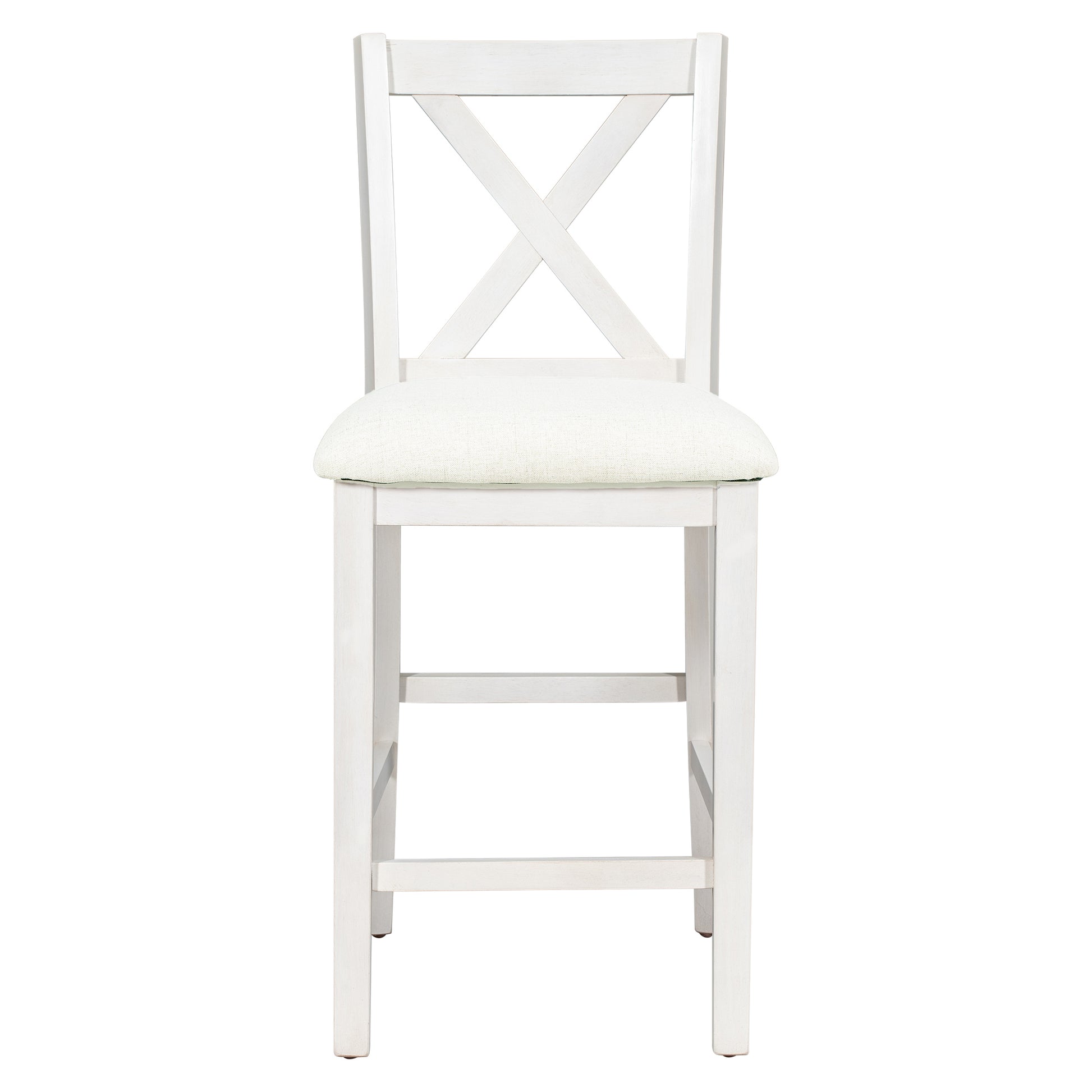 5 Pieces Counter Height Rustic Farmhouse Dining Room Wooden Bar Table Set With 4 Chairs, White White Wood Dining Room Solid Wood Rubberwood Rectangular Dining Table With Chair Upholstered Chair Wood White Solid Back Seats 4 4 Leg Foam Solid Wood