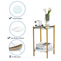 2 Layer End Table With Whole Marble Tabletop, Round Coffee Table With Black Metal Frame For Bedroom Living Room Office Transparent,1 Piece Transparent Glass Metal