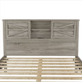 Farmhouse Platform Bed With Double Sliding Barn Door, Full Size Rustic Wood Bed Withcharging Station, Wood Slats Support, Antique Gray Antique Gray Particle Board