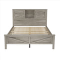Farmhouse Platform Bed With Double Sliding Barn Door, Queen Size Rustic Wood Bed Withcharging Station, Wood Slats Support, Antique Gray Antique Gray Particle Board