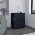 Tully Bar Cart Two Pull Down Door Cabinets And Two Open Shelves,Black Black Particle Board Pine