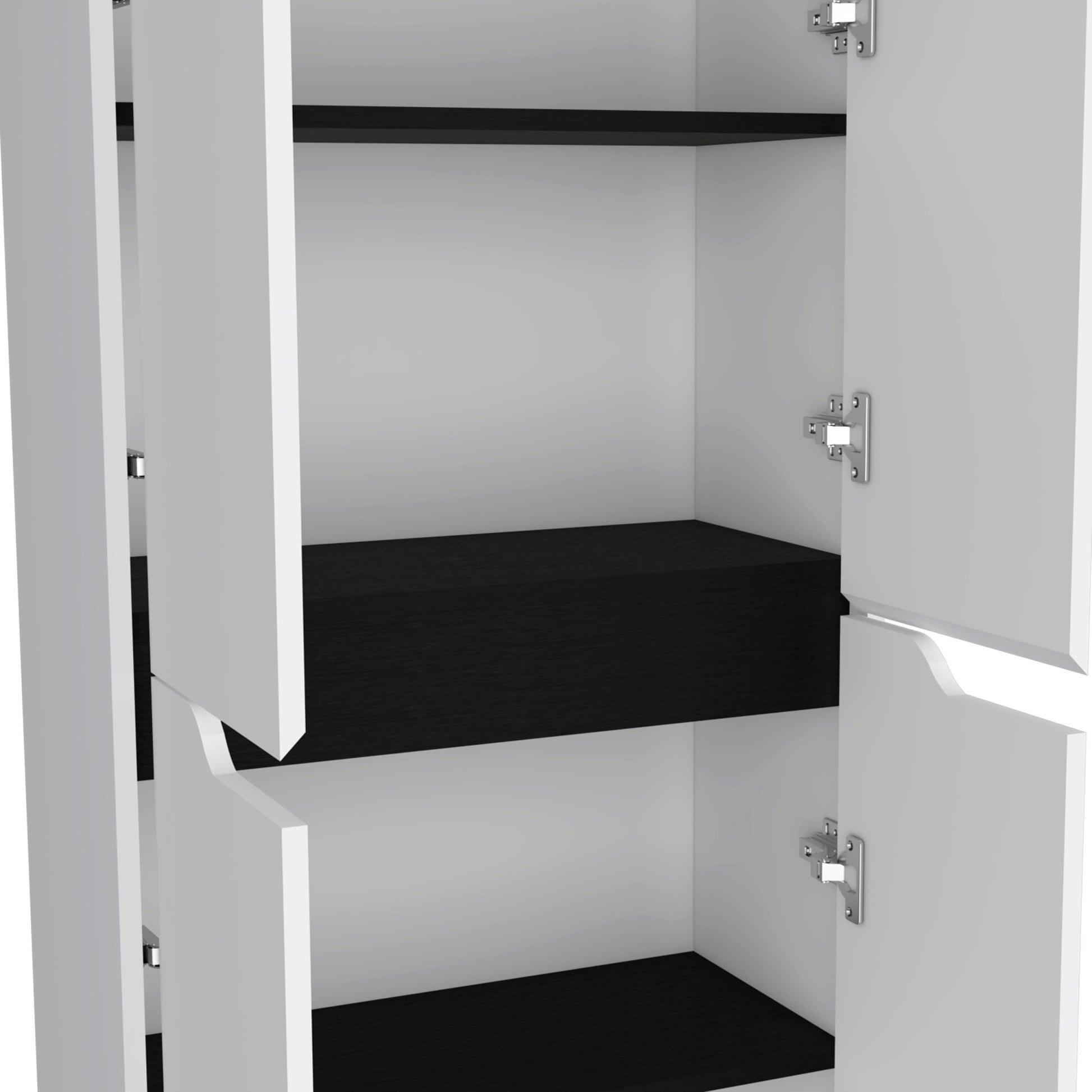 67"H Kitchen Storage Cabinet, With Four Doors And Five Interior Shelves,White Black White Black Particle Board Pine