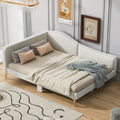 Full Size Upholstered Daybed With Headboard And Armrest, Support Legs, Beige Box Spring Not Required Full Beige Wood Daybeds Linen Upholstered