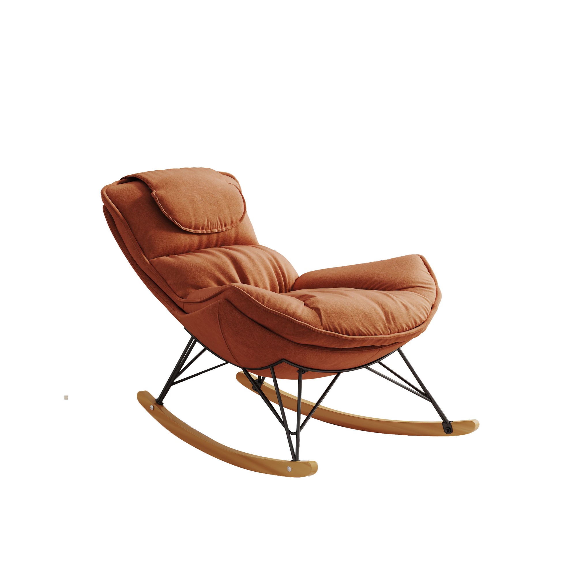 Leisure Sofa Single Rocking Chair, Light Luxury Sofa Chair, Balcony Leisure Area Single Chair, Comfortable And Characteristic Chair, Detachable And Washable Seat Cushion Color: Brown Brown Velvet