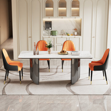 0.47" Thick Sintered Stone Composite Tempered Glass Top Rectangular Dining Table With Stainless Steel Base Black Sintered Stone