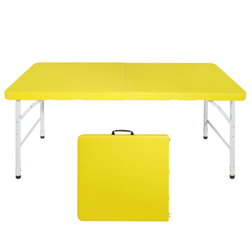 4Ft Yellow Portable Folding Table Indoor&Outdoor Maximum Weight 135Kg Foldable Table For Camping Yellow Garden & Outdoor Iron Plastic