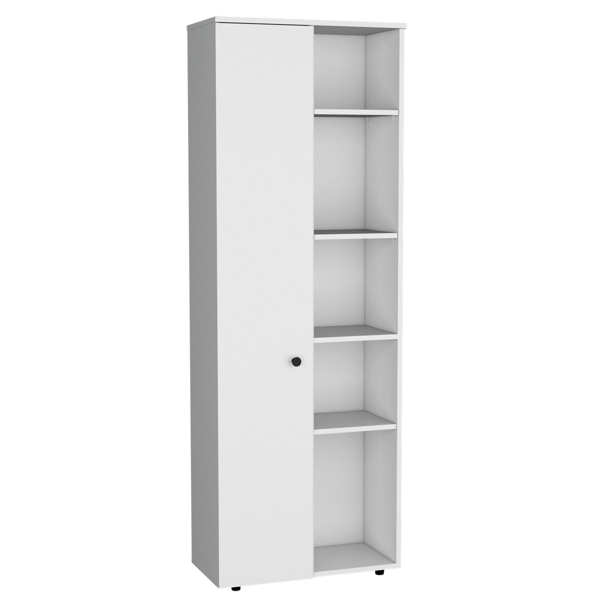 Cary 67" H Kitchen Storage Cabinet With One Door, Five Interior Shelves And Five Exterior Shelves,White White Particle Board Pine