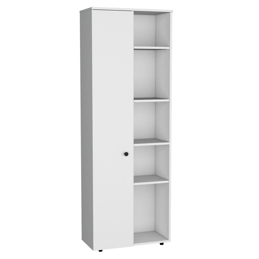 Depot E Shop Cary 67" H Kitchen Storage Cabinet With One Door, Five Interior Shelves And Five Exterior Shelves,White White Particle Board Pine