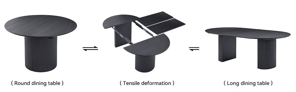 Expandable Dining Table,Solid Top Extending Table Modern Kitchen Table, Leisure Desk For Kitchen Dining Living Room Apartment.Black Black Foam Mdf