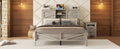 Farmhouse Platform Bed With Double Sliding Barn Door, Queen Size Rustic Wood Bed Withcharging Station, Wood Slats Support, Antique Gray Antique Gray Particle Board