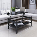 Glass Lift Top Coffee Table, Modern Simple 2 Layer Tempered Glass Coffee Table For Living Room, Black Black Glass Metal
