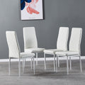 White Modern Minimalist Dining Chair Fireproof Leather Sprayed Metal Pipe Diamond Grid Pattern Restaurant Home Conference Chair Set Of 6 White Pu