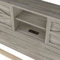 Farmhouse Platform Bed With Double Sliding Barn Door, Queen Size Rustic Wood Bed Withcharging Station, Wood Slats Support, Antique Gray Antique Gray Particle Board