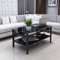 Glass Lift Top Coffee Table, Modern Simple 2 Layer Tempered Glass Coffee Table For Living Room, Black Black Glass Metal