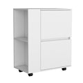 Depot E Shop Tully Bar Cart Two Pull Down Door Cabinets And Two Open Shelves,White White Dining Room Modern Rectangular Particle Board Pine Medium 40 55In