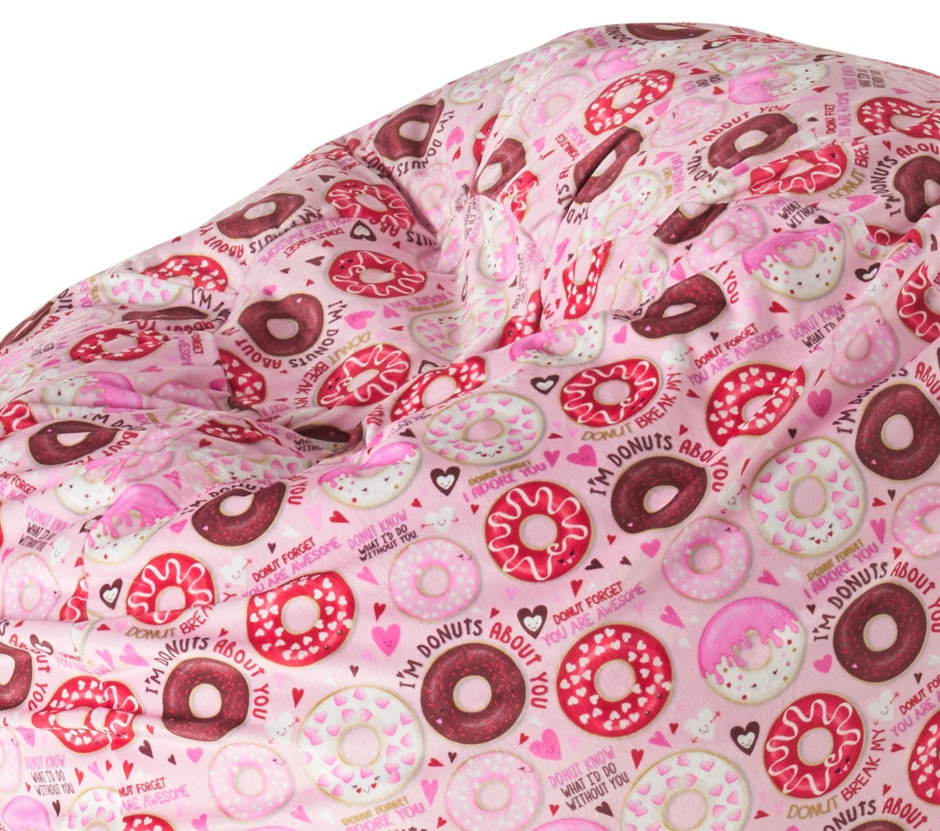 Puff Puff 3 Foot Rounded Bean Bag, Pink Donut Print Pink Fabric