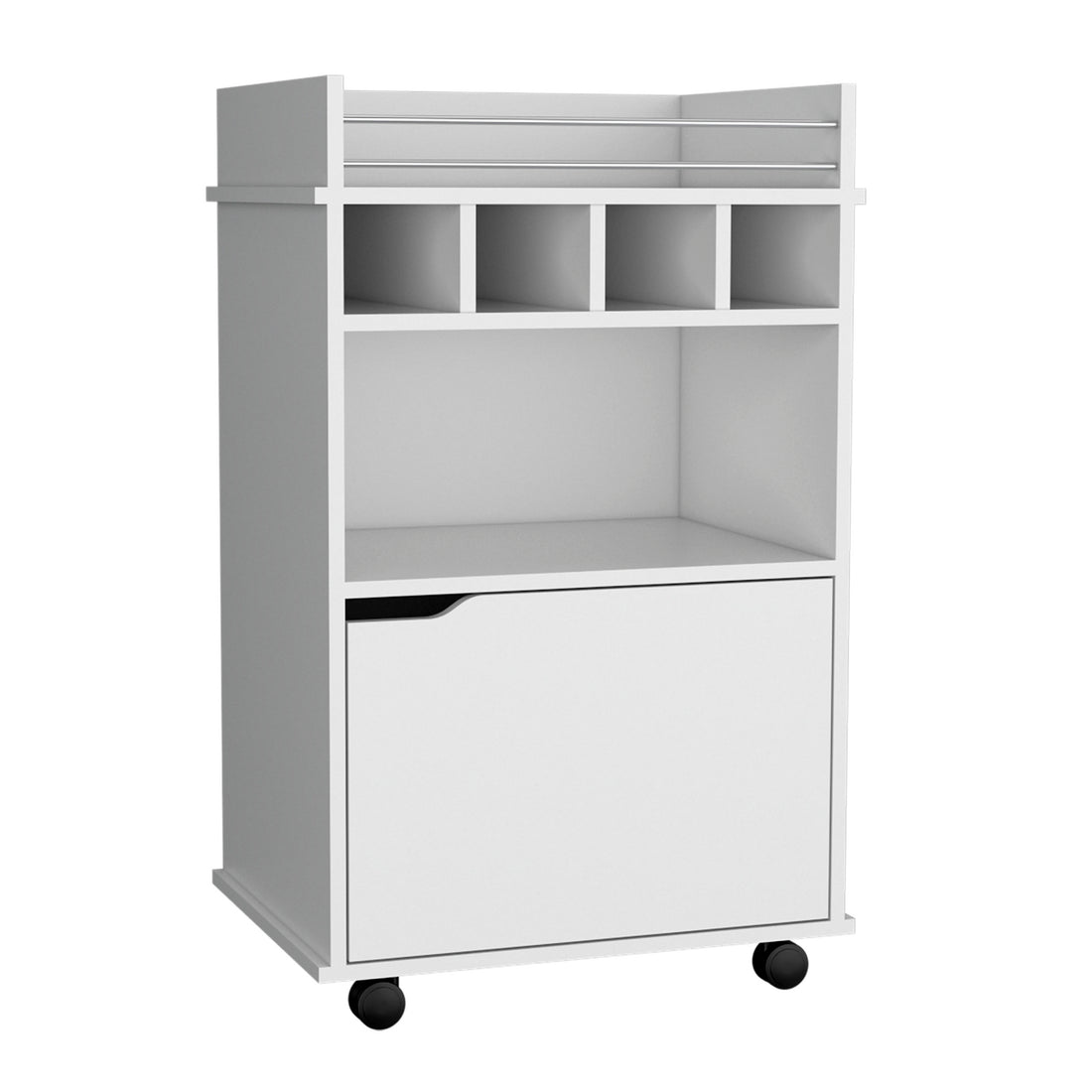 35" H Bar Cart With Two Shelves Four Wine Cubbies And One Cabinet,White White Particle Board Pine