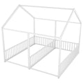Metal Twin Size House Platform Beds, Two Shared Beds, White Box Spring Not Required Twin Antique White Metal Bedroom Metal