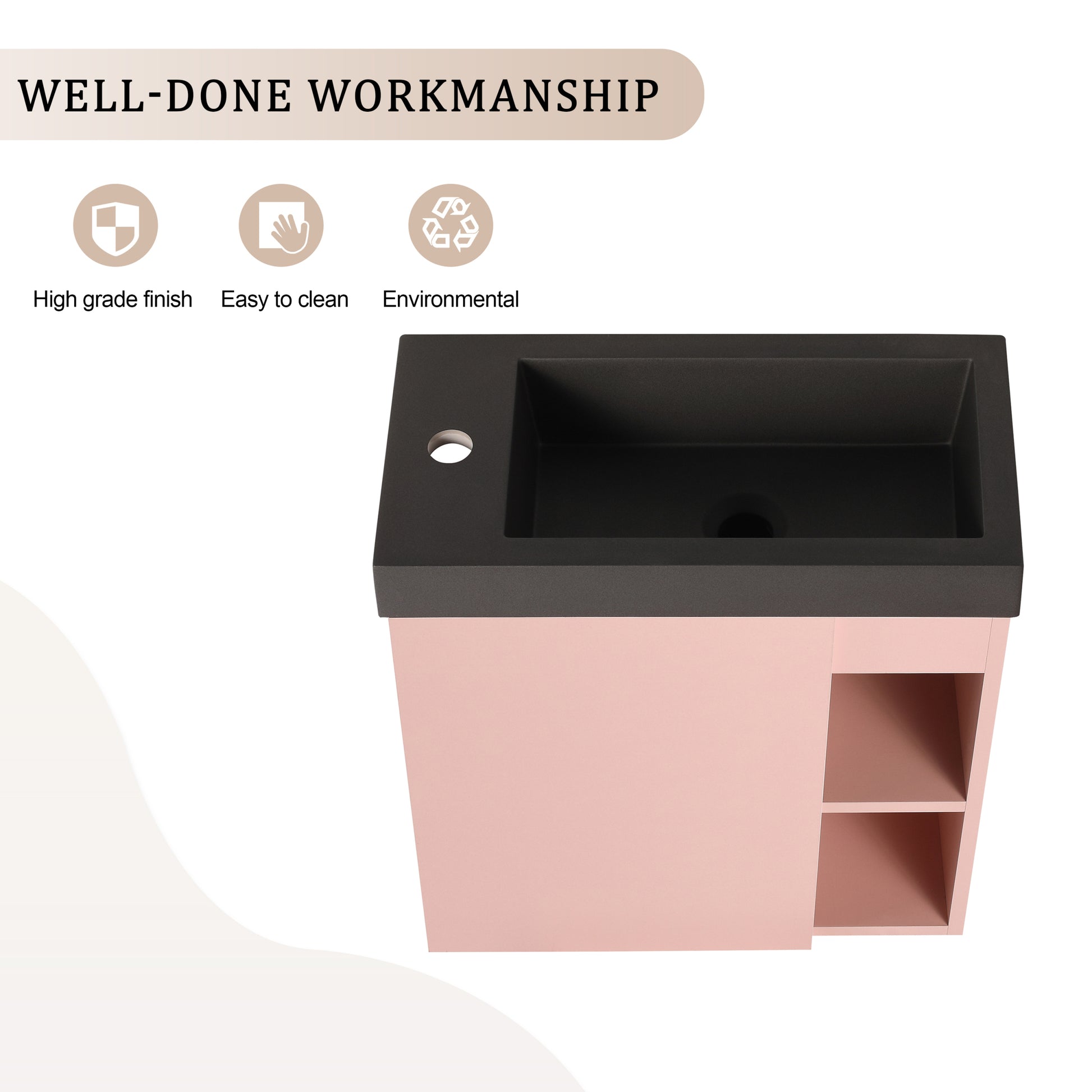 20'' Floating Wall Mounted Bathroom Vanity With Resin Sink & Soft Close Cabinet Door Pink Black 1 1 Soft Close Doors Bathroom Wall Mounted Modern Plywood