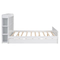 Full Size Platform Bed With Storage Headboard And Twin Size Trundle, White Box Spring Not Required Full White Wood Bedroom Bed Frame Solid Wood Mdf