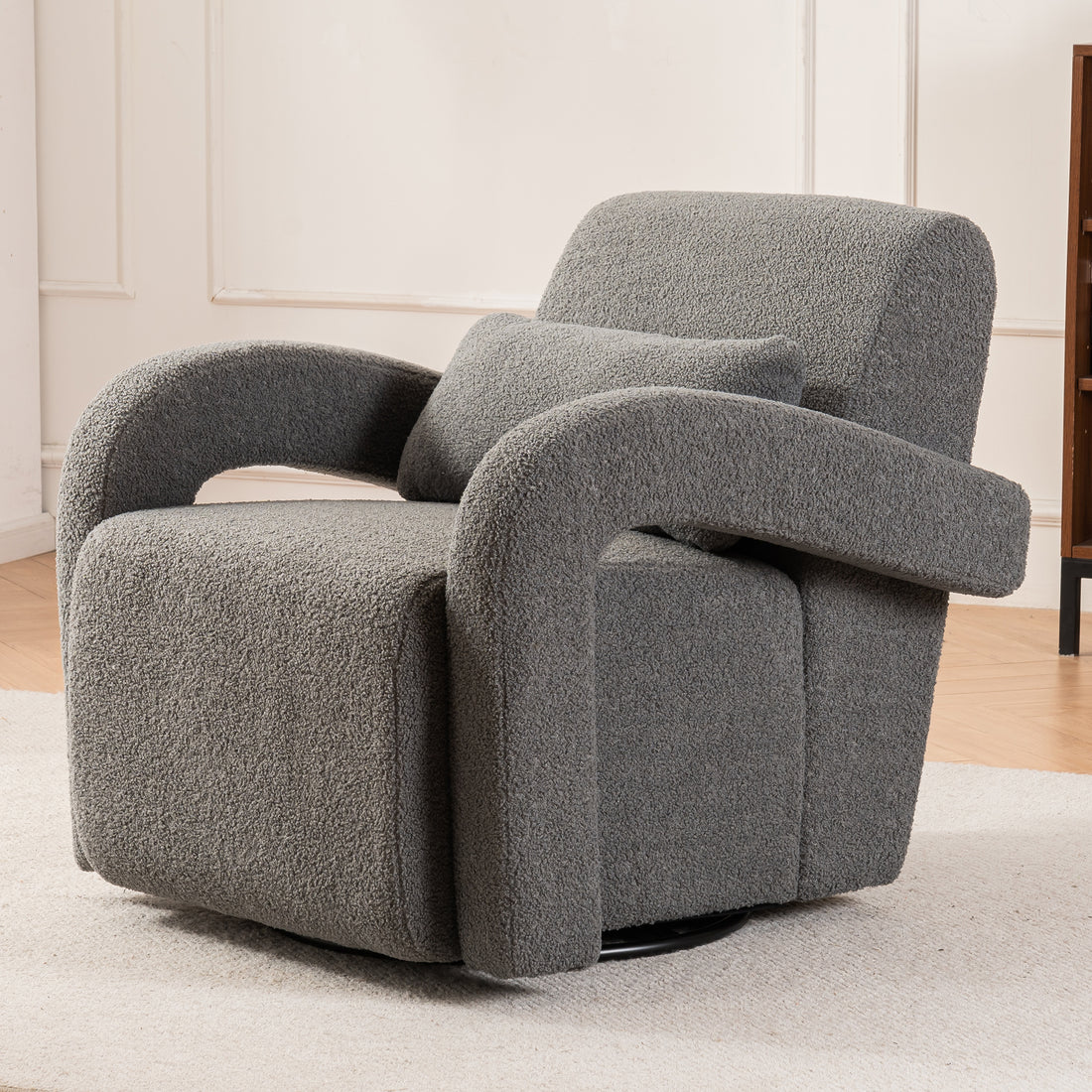 Cozy Dark Grey Teddy Fabric Armchair Modern Sturdy Lounge Chair With Curved Arms And Thick Cushioning For Plush Comfort Dark Gray Teddy