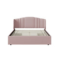 Upholstered Platform Bed With Wingback Headboard And 4 Drawers, No Box Spring Needed, Linen Fabric, Queen Size Pink Pink Upholstered