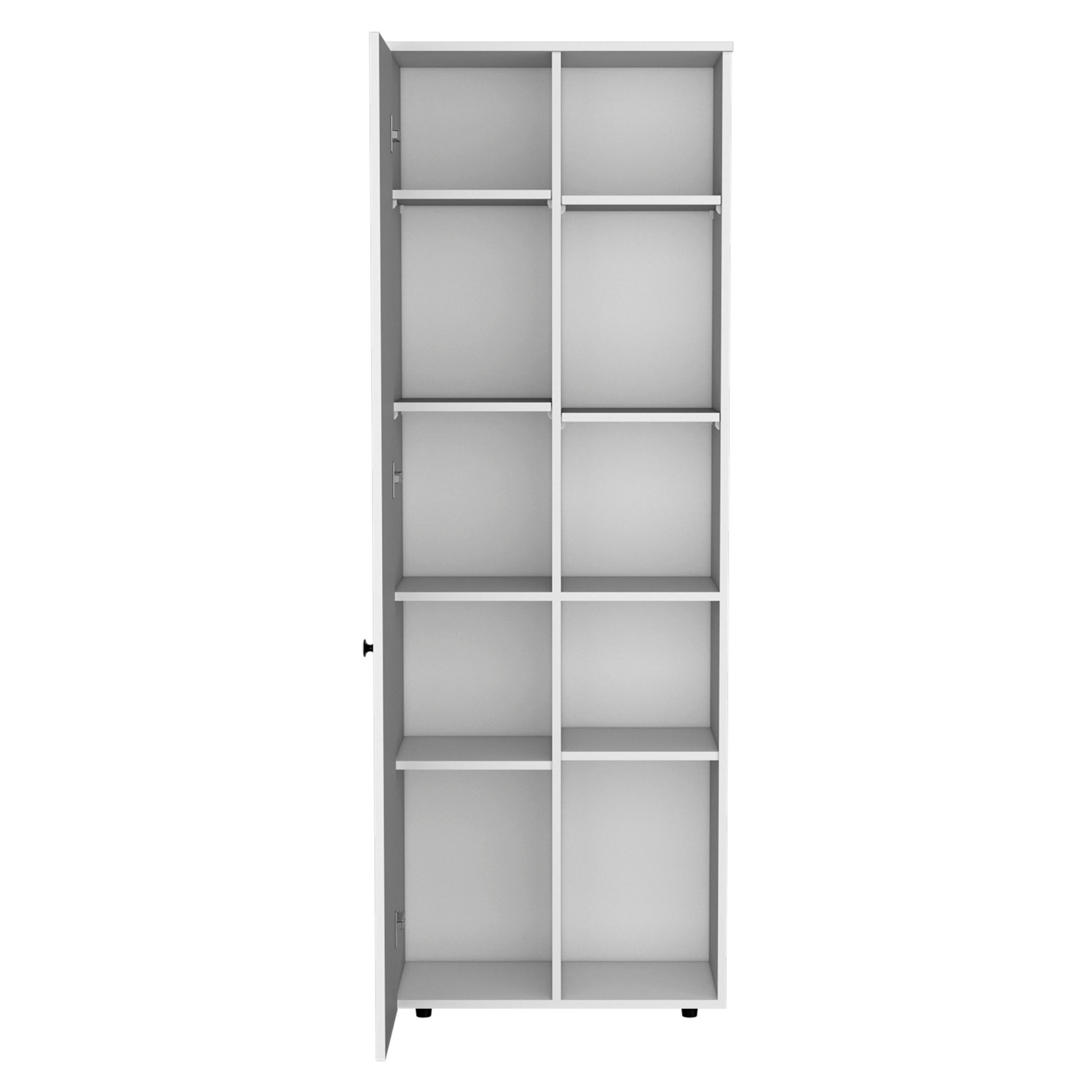 Cary 67" H Kitchen Storage Cabinet With One Door, Five Interior Shelves And Five Exterior Shelves,White White Particle Board Pine