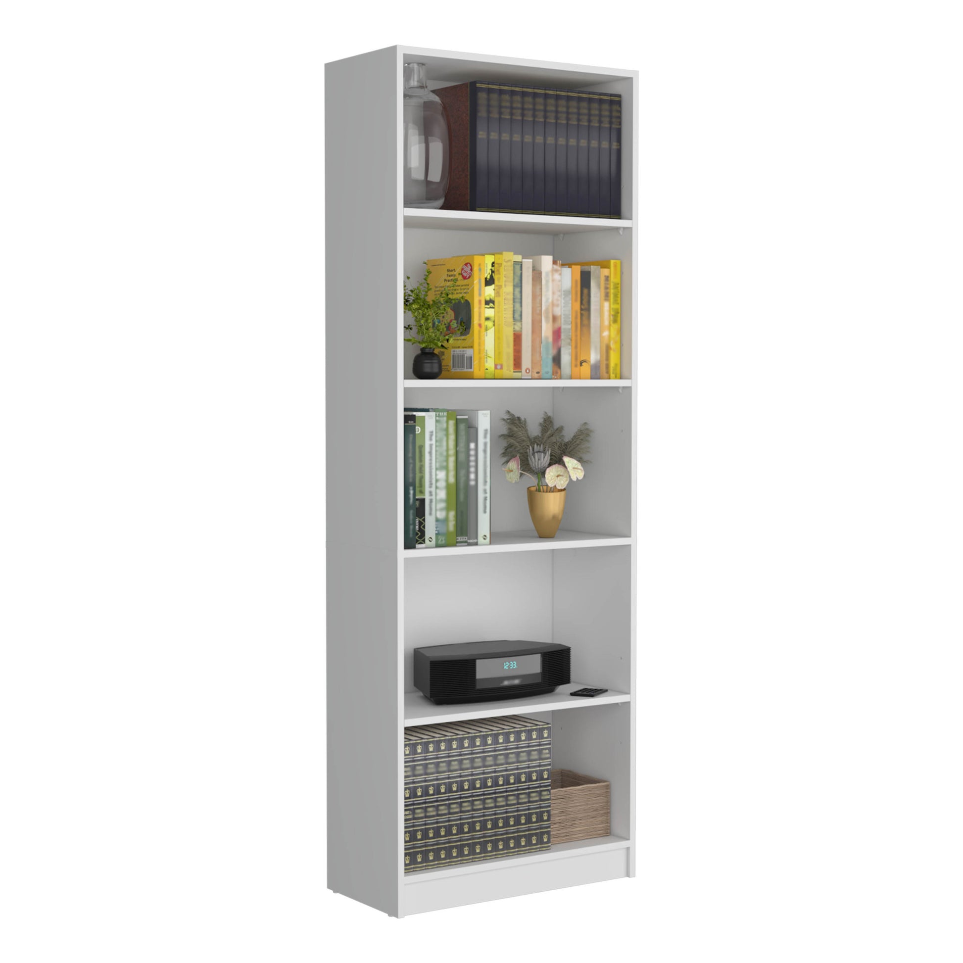 Vinton 4 Tier Bookcase With Modern Storage For Books And Decor, White White Particle Board Pine