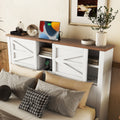 3 Pieces Bedroom Sets Queen Size Farmhouse Platform Bed With Double Sliding Door Storage Headboard, Storage Nightstand And Dresser, White Brown Queen White 3 Piece Set Particle Board