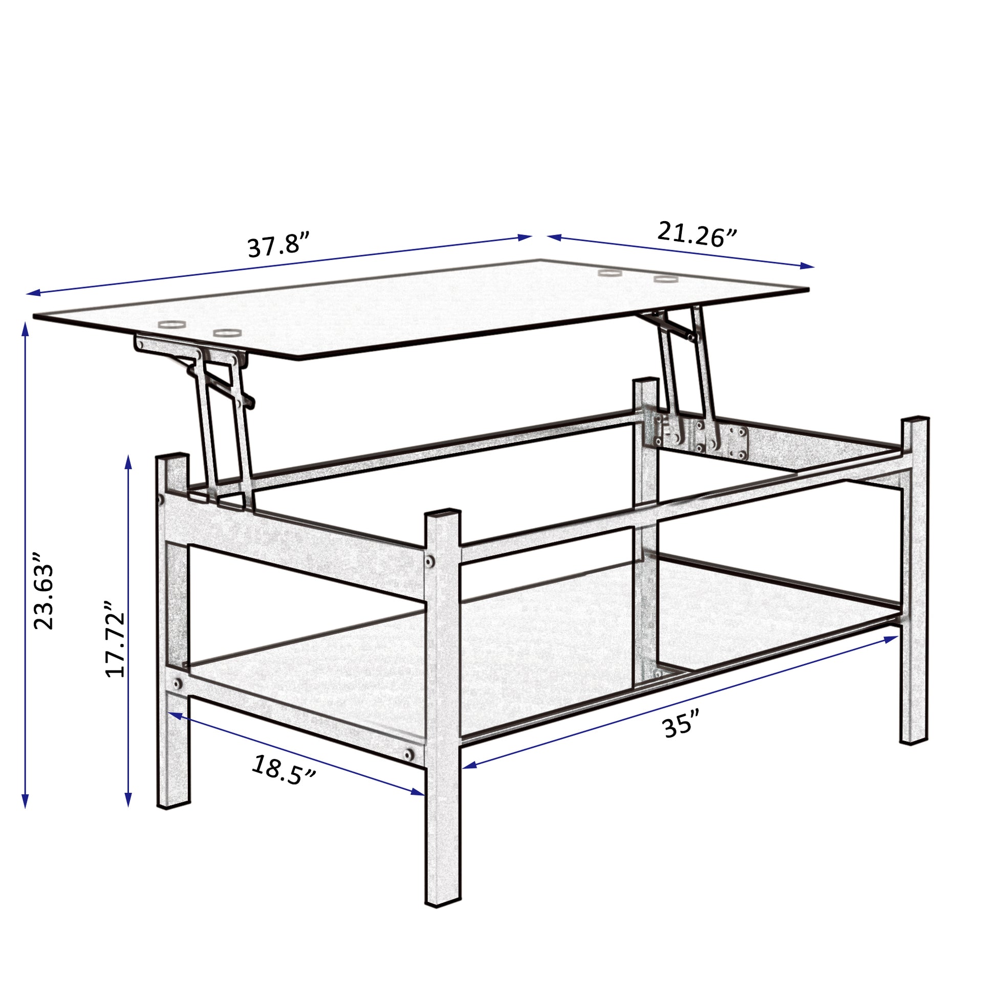 Glass Lift Top Coffee Table, Modern Simple 2 Layer Tempered Glass Coffee Table For Living Room, Black Black Glass Metal