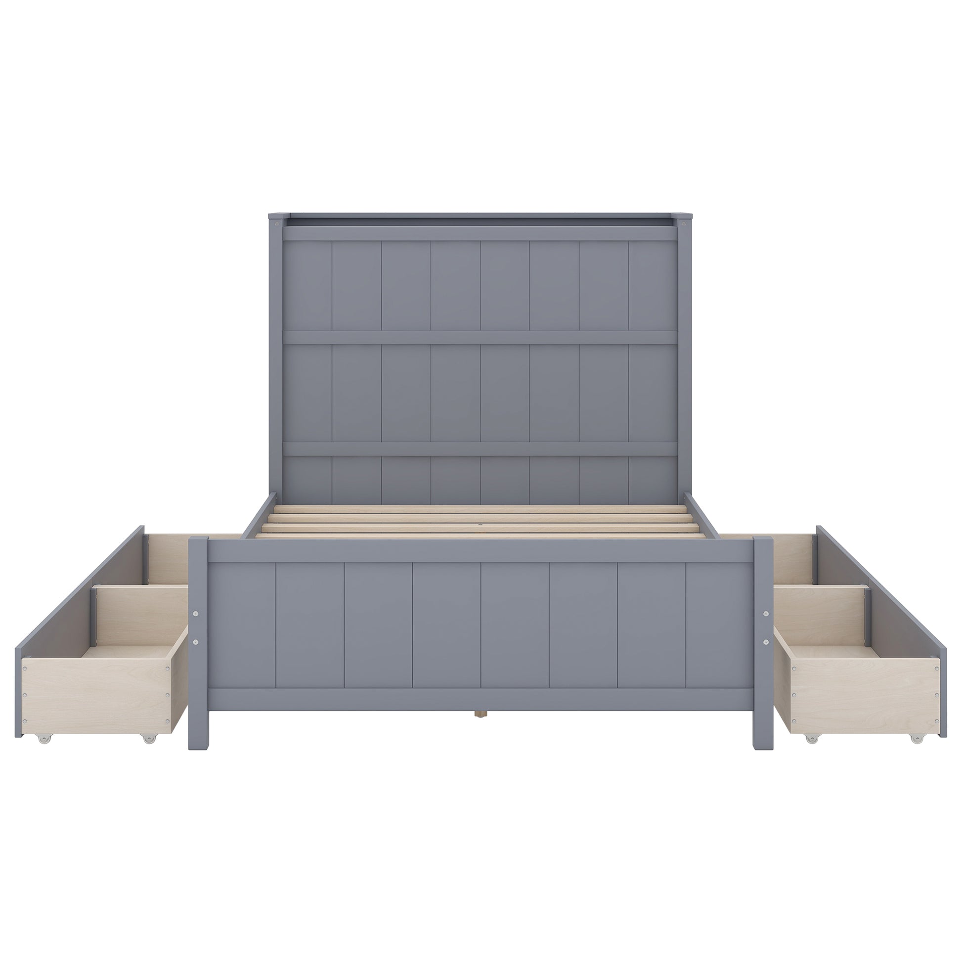Full Size Platform Bed With Drawers And Storage Shelves, Gray Gray Solid Wood Mdf