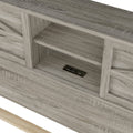 Farmhouse Platform Bed With Double Sliding Barn Door, Full Size Rustic Wood Bed Withcharging Station, Wood Slats Support, Antique Gray Antique Gray Particle Board
