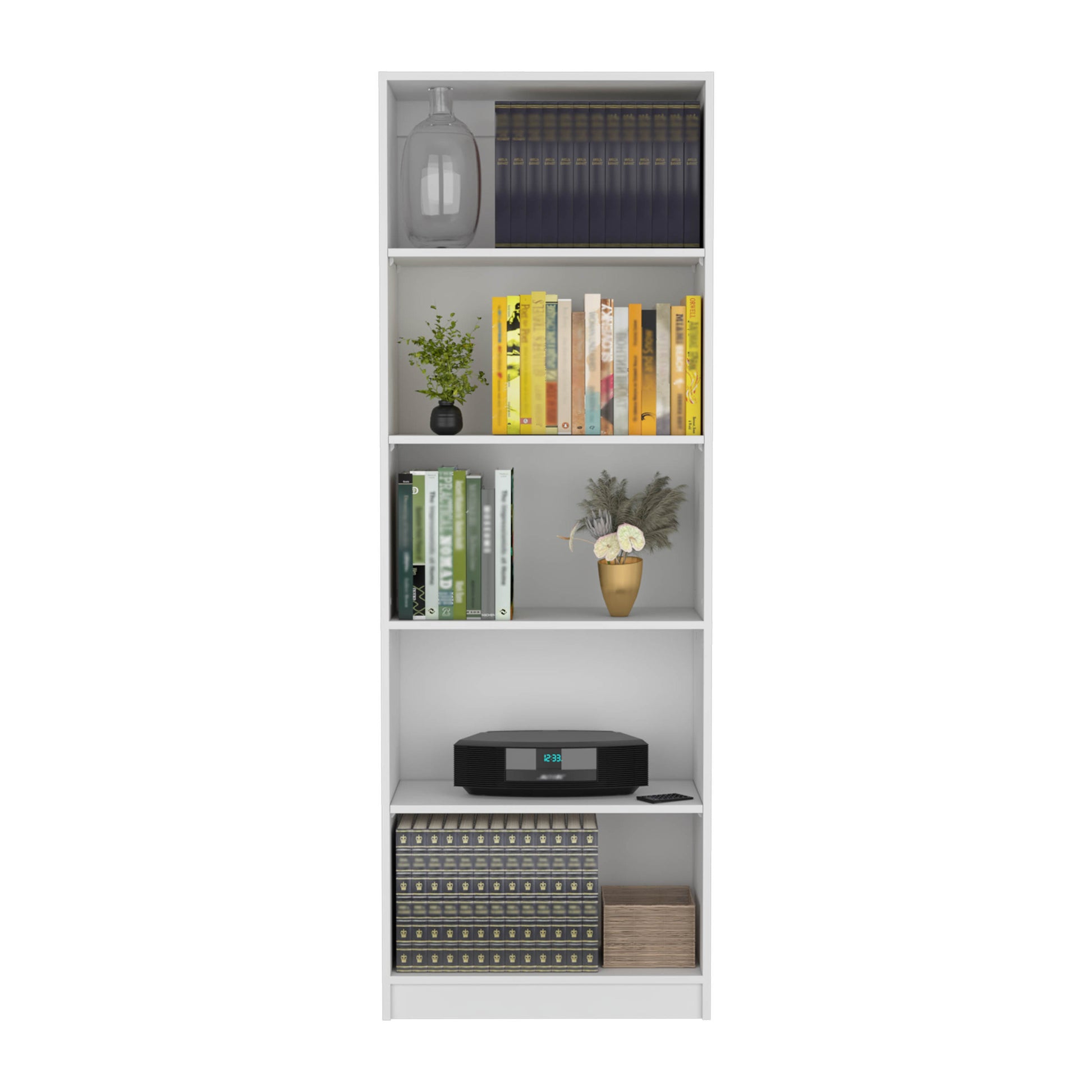 Vinton 4 Tier Bookcase With Modern Storage For Books And Decor, White White Particle Board Pine