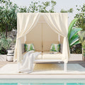 Outdoor Patio Sunbed With Curtains, High Comfort, Suitable For Multiple Scenarios Beige Woven Rope