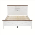 3 Pieces Bedroom Sets Queen Size Farmhouse Platform Bed With Double Sliding Door Storage Headboard, Storage Nightstand And Dresser, White Brown Queen White 3 Piece Set Particle Board