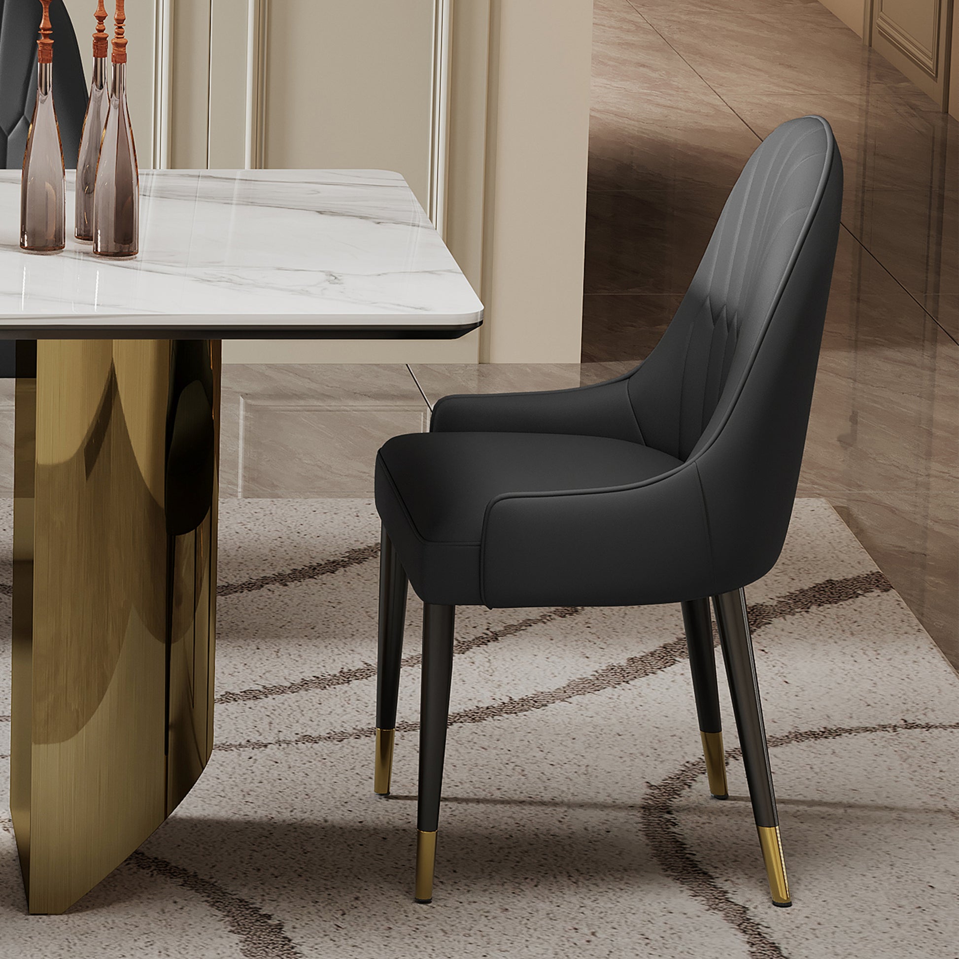 0.47" Thick Sintered Stone Composite Tempered Glass Top Rectangular Dining Table With Stainless Steel Base Gold Sintered Stone