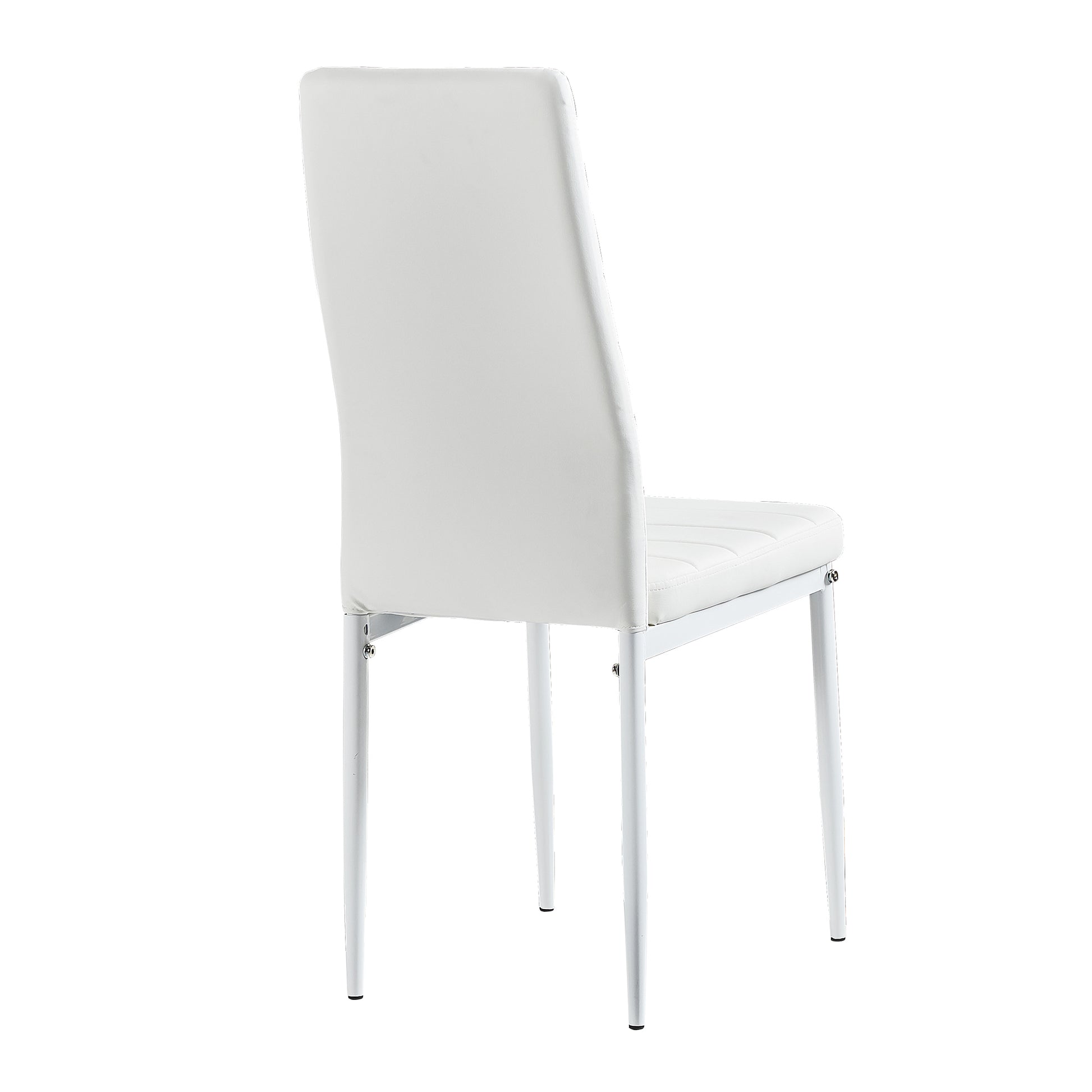 White Modern Minimalist Dining Chair Fireproof Leather Sprayed Metal Pipe Diamond Grid Pattern Restaurant Home Conference Chair Set Of 6 White Pu