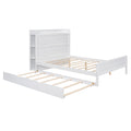 Full Size Platform Bed With Storage Headboard And Twin Size Trundle, White Box Spring Not Required Full White Wood Bedroom Bed Frame Solid Wood Mdf