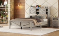 Farmhouse Platform Bed With Double Sliding Barn Door, Full Size Rustic Wood Bed Withcharging Station, Wood Slats Support, Antique Gray Antique Gray Particle Board