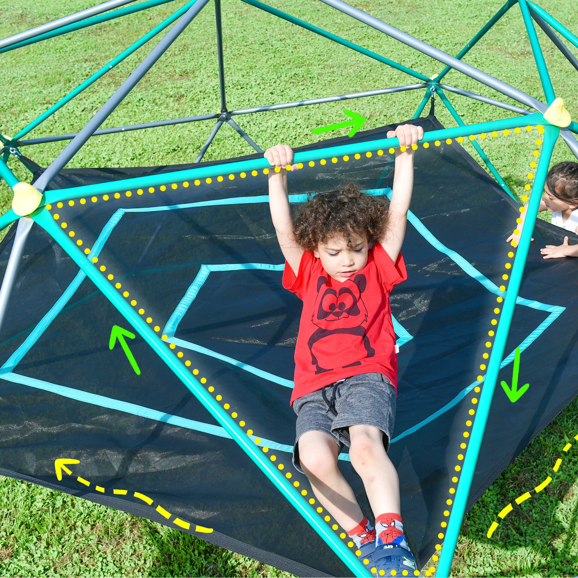 10Ft Geometric Dome Climber Play Center, Kids Climbing Dome Tower With Hammock, Rust & Uv Resistant Steel Supporting 1000 Lbs Green Metal