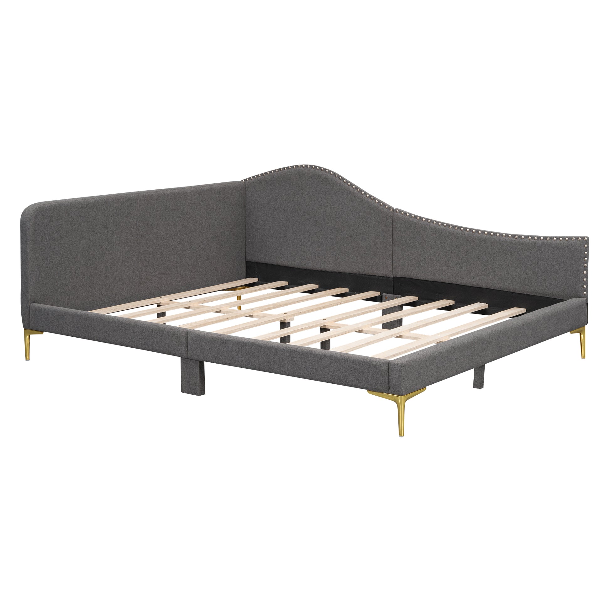 Full Size Upholstered Daybed With Headboard And Armrest, Support Legs, Grey Box Spring Not Required Full Grey Wood Daybeds Linen Upholstered