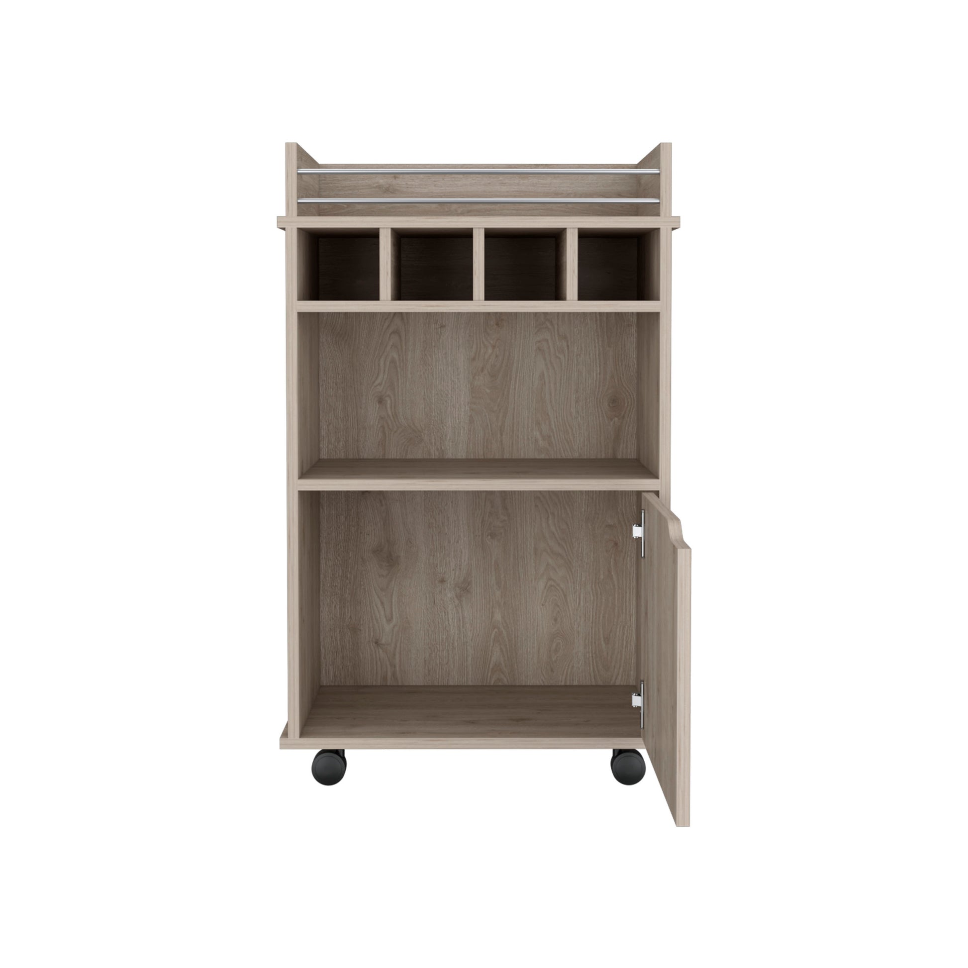 Sims 35" H Bar Cart With Two Shelves Four Wine Cubbies And One Cabinet,Light Pine Beige Particle Board Pine