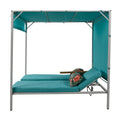 Outdoor Patio Sunbed Daybed With Cushions, Adjustable Seats Blue Steel