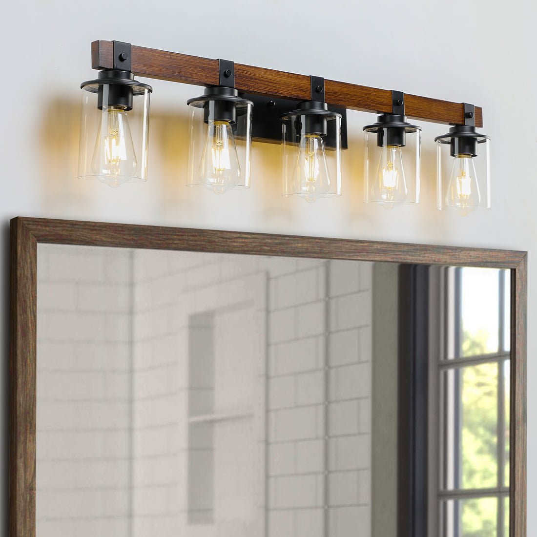 Same As W1340P155972 L1015 5 5 Lights Farmhouse Vanity Lights Fixture Rustic Bathroom Light Fixture Bathroom Sconce Without Bulbs Walnut Black Farmhouse Glass,Iron