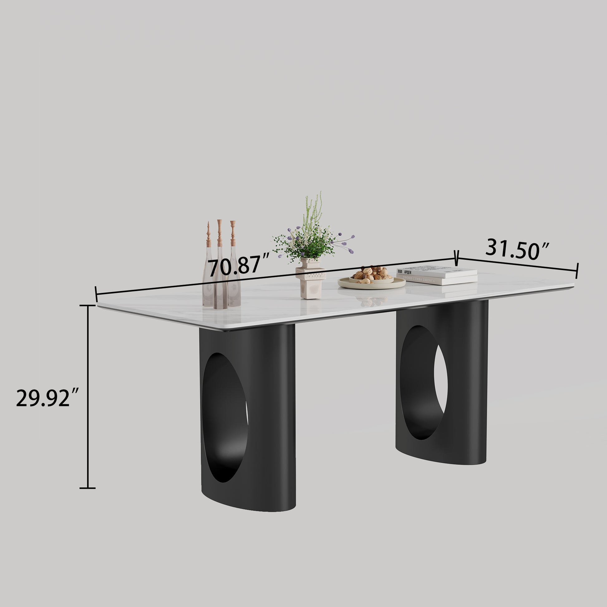 0.47" Thick Sintered Stone Composite Tempered Glass Top Rectangular Dining Table With Carbon Steel Base Black Sintered Stone