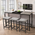 Modern Design Kitchen Dining Table, Pub Table, Long Dining Table Set With 3 Stools, Convenient Hanging Stool Design, Grey Black Grey Black Desk And Chair Set Mdf Metal