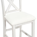5 Pieces Counter Height Rustic Farmhouse Dining Room Wooden Bar Table Set With 4 Chairs, White White Wood Dining Room Solid Wood Rubberwood Rectangular Dining Table With Chair Upholstered Chair Wood White Solid Back Seats 4 4 Leg Foam Solid Wood