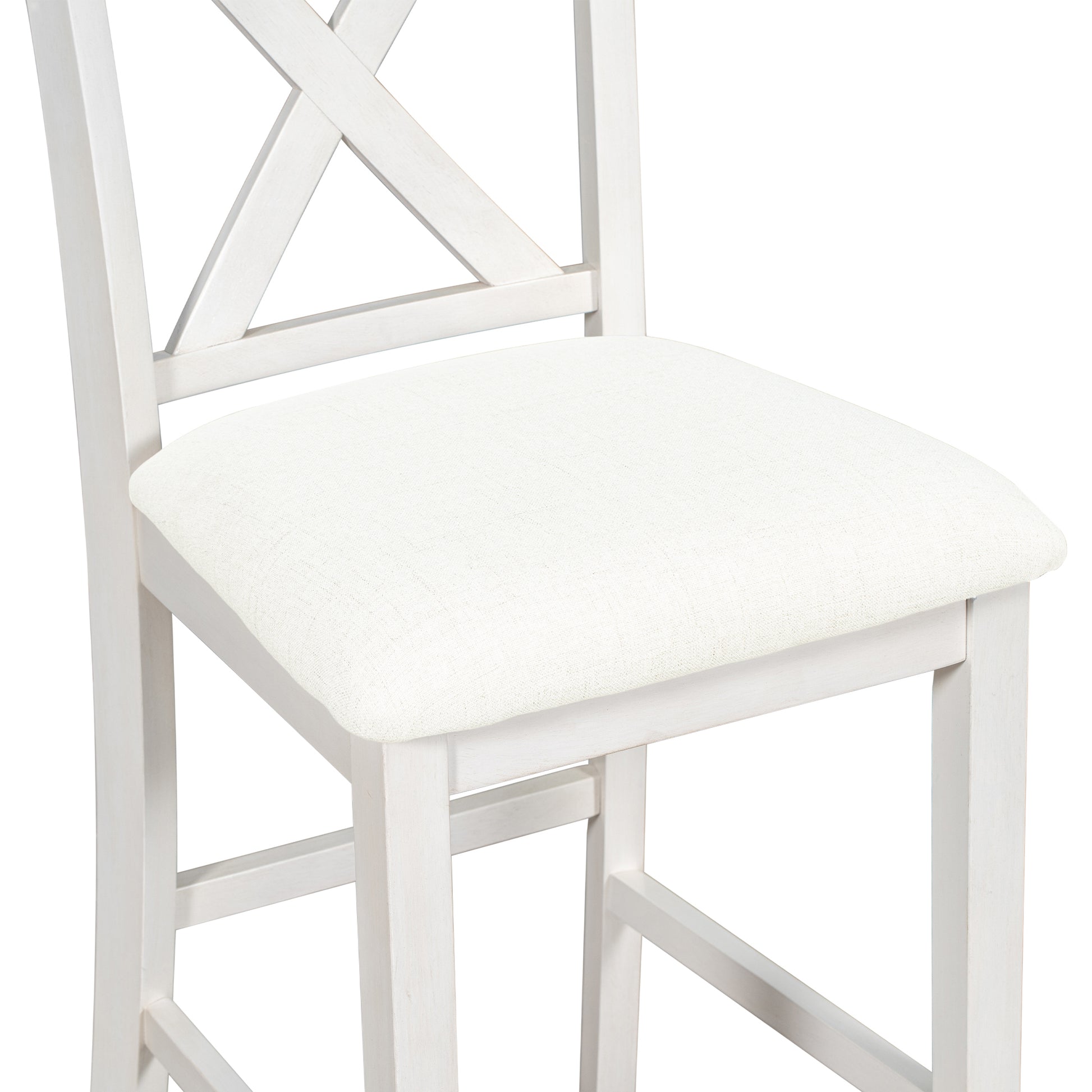 5 Pieces Counter Height Rustic Farmhouse Dining Room Wooden Bar Table Set With 4 Chairs, White White Wood Dining Room Solid Wood Rubberwood Rectangular Dining Table With Chair Upholstered Chair Wood White Solid Back Seats 4 4 Leg Foam Solid Wood
