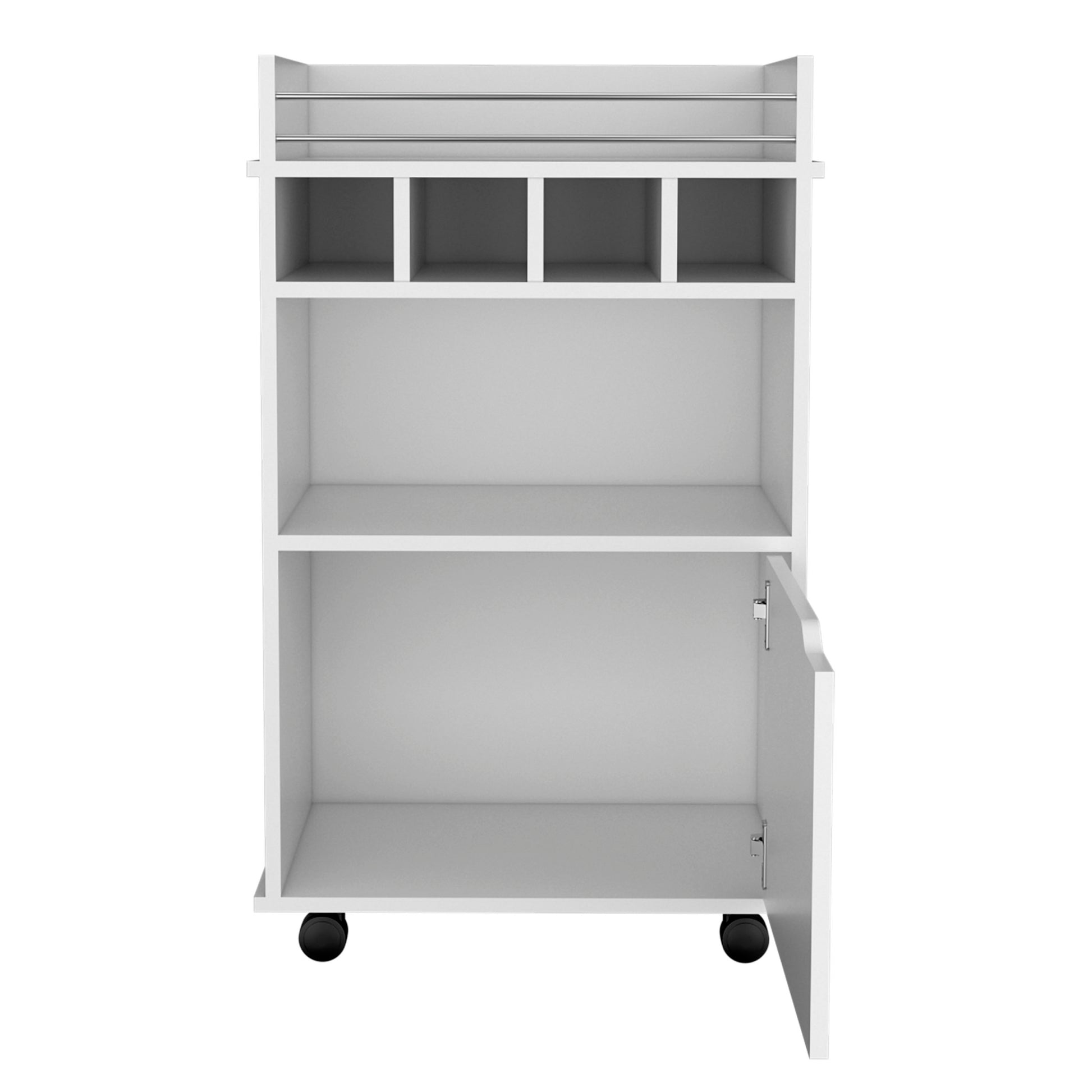 35" H Bar Cart With Two Shelves Four Wine Cubbies And One Cabinet,White White Particle Board Pine